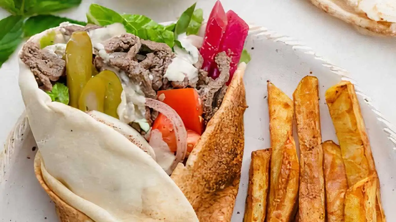 Beef Shawarma Wrap at Friends Donair & Shawarma Winnipeg — tender halal beef shawarma in a grilled wrap